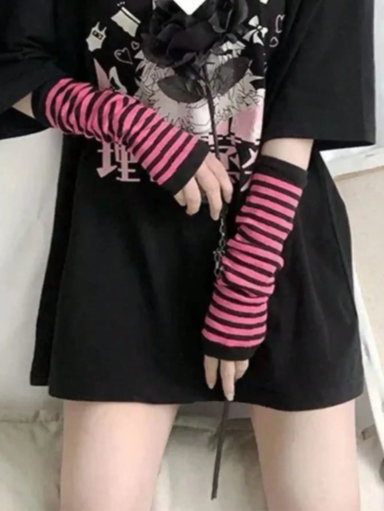 1 Pair Y2K Punk Striped Knitte - Fingerless Glove Knit recensie en prijs