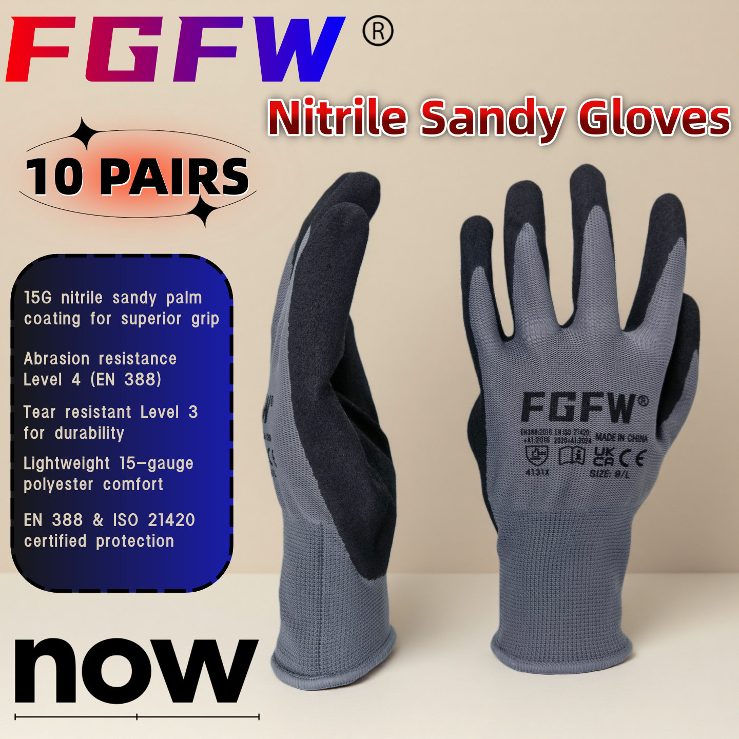 FGFW 10 Pairs Gray Nitrile San - Nitrile Mechanic Glove recensie en prijs