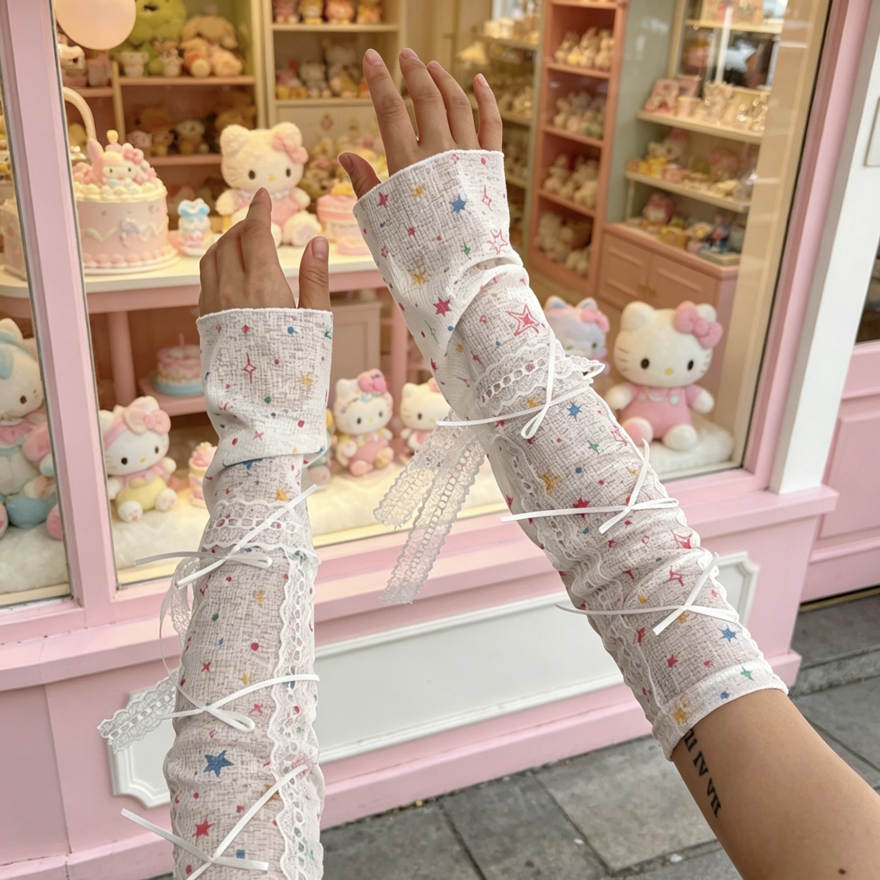 Kawaii Star Print Lace Arm Sle - Fingerless Glove Knit recensie en prijs