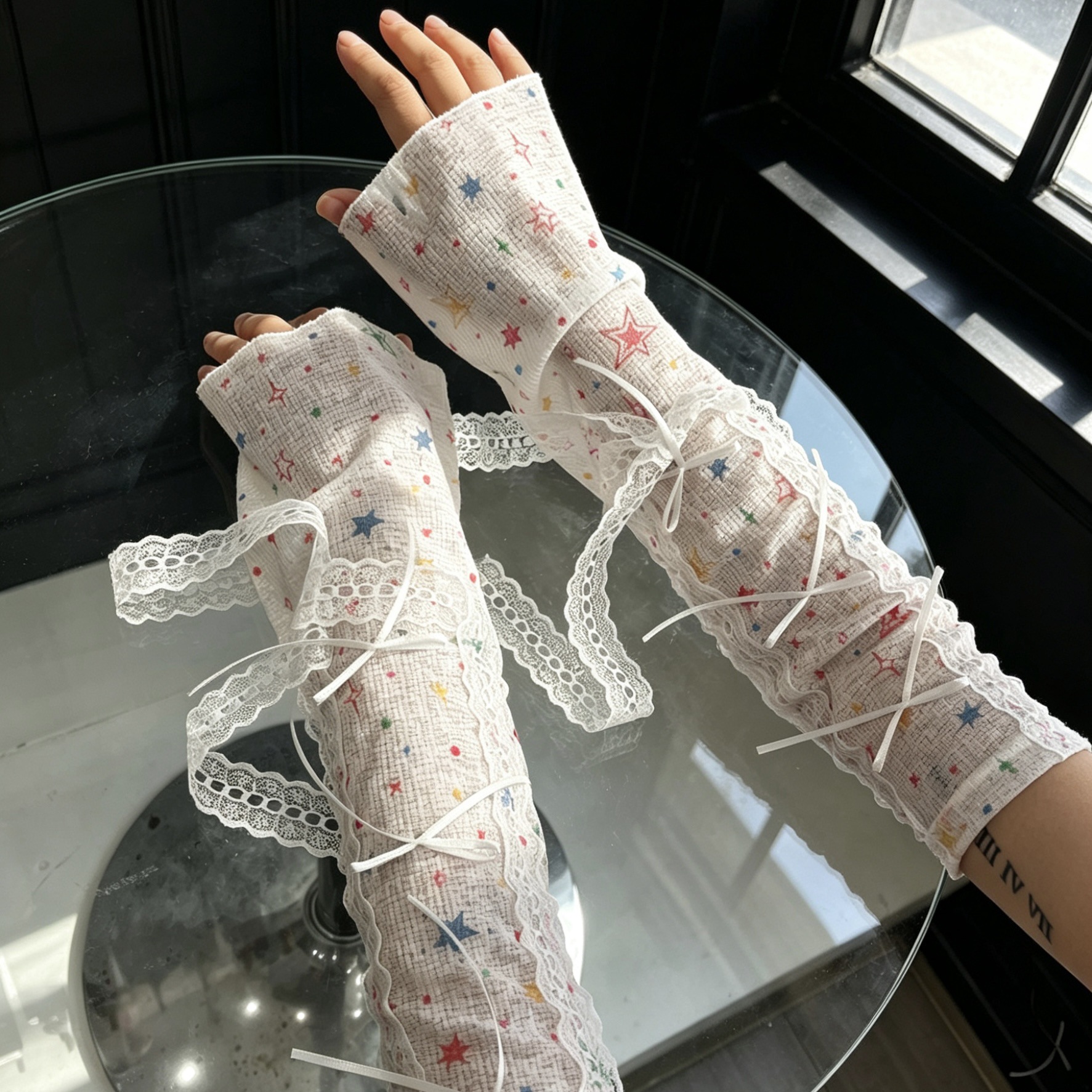 Kawaii Star Print Lace Arm Sle - Fingerless Glove Knit recensie en prijs