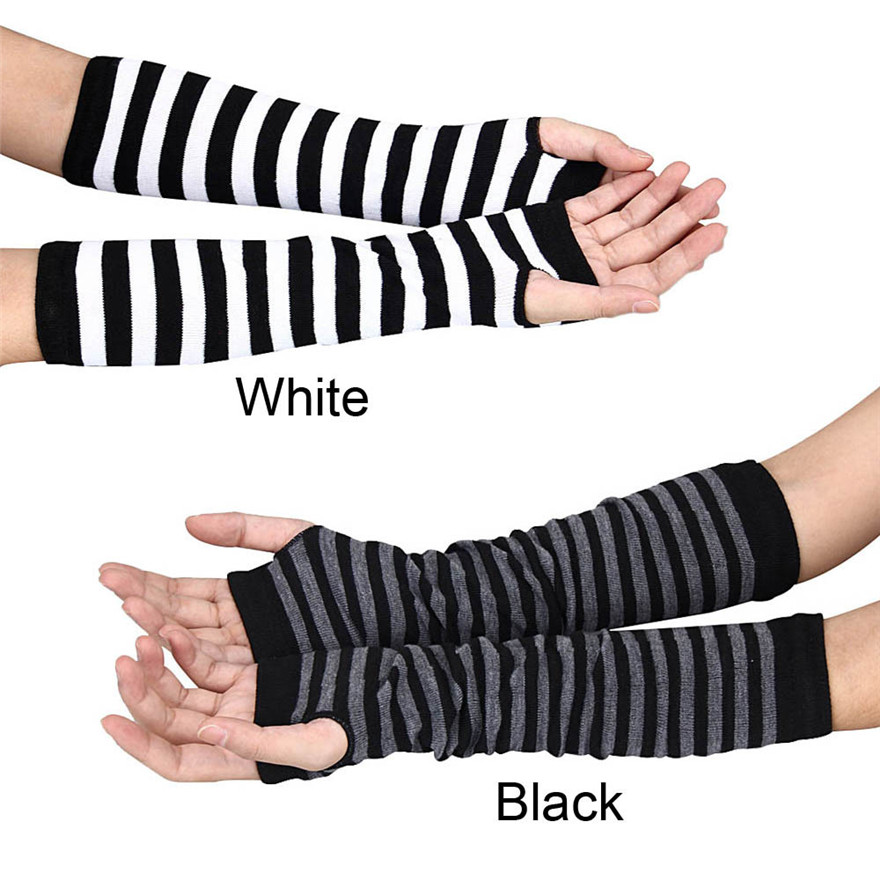 Women Long Sleeve Gothic Strip - Fingerless Glove Knit recensie en prijs